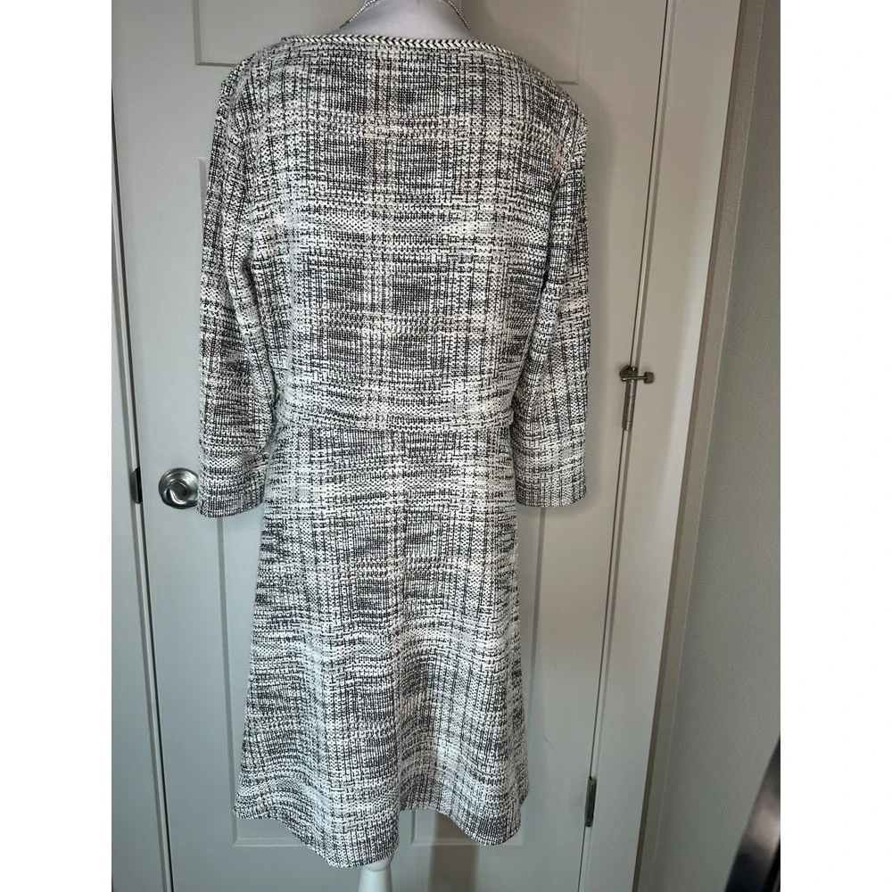 Max Studio Plaid Knit‎ Dress Women LG Black White Long Sleeve Fit & Flare 35